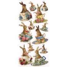 1 Sheet of Stickers Easter Bunnies in Tea Cups